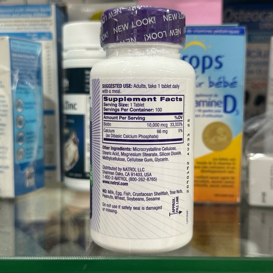 Viên uống mọc tóc NATROL BIOTIN 10000mcg Mỹ